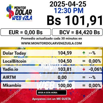 dolartoday en venezuela precio del dolar este domingo 26 de abril de 2025 laverdaddemonagas.com monitor76