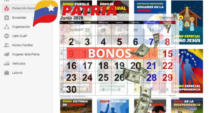 BONOS y montos que pagarán del 9 al 14 de junio en PATRIA