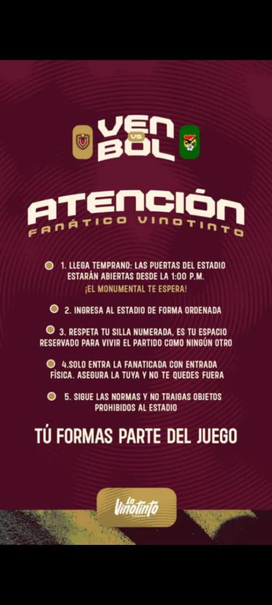 Para ir al Monumental al juego Venezuela - Bolivia ten en cuenta estas recomendaciones 2 NORMATIVA1