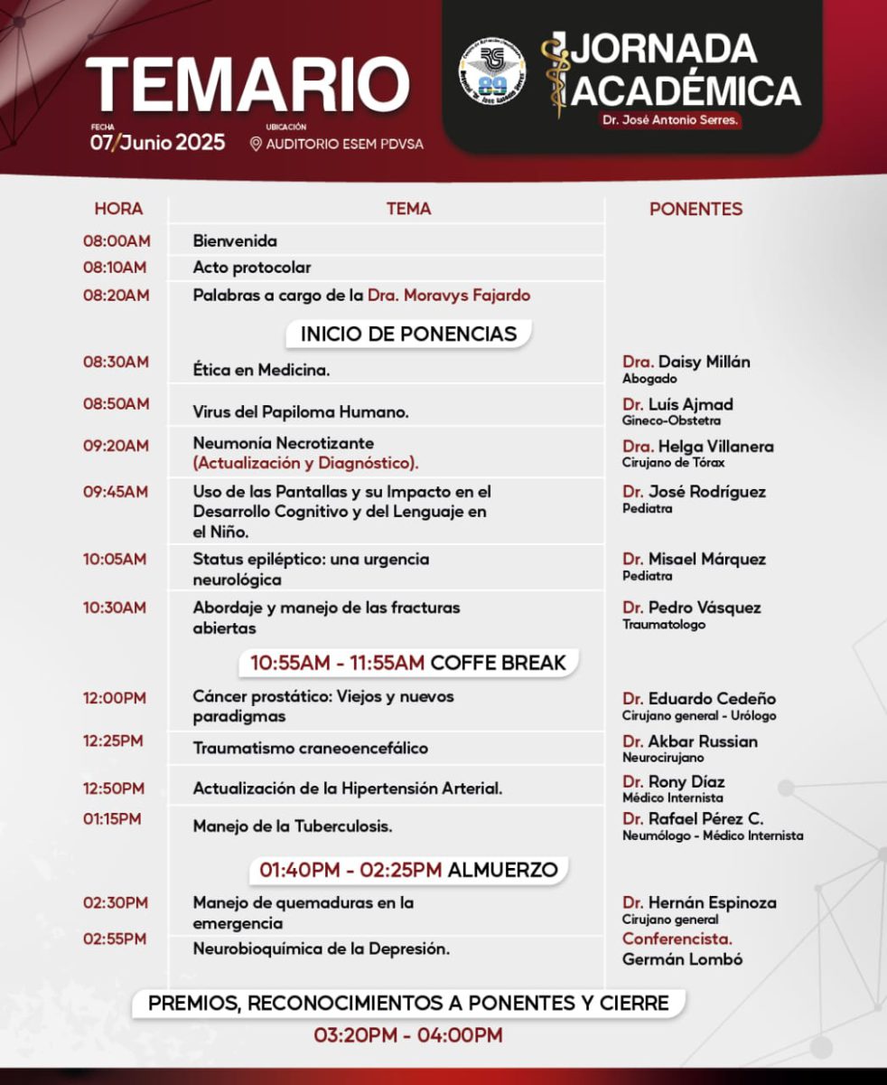 Jesús Alberto Silva: Este 7 de junio se realiza I Jornada Académica Dr. José Antonio Serres 3 temario