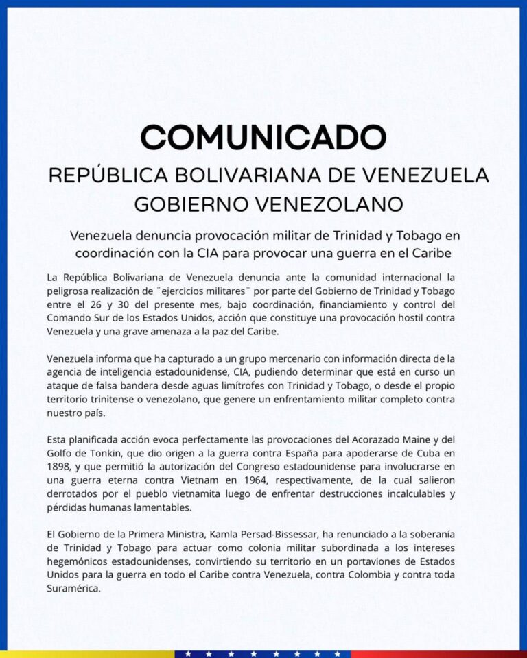 Venezuela denuncia provocación de Trinidad y Tobago con la CIA 2 comunicado1
