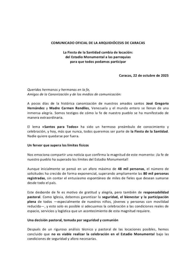 No habrá misa en El Monumental por canonizaciones sino en cada parroquia 2 imagen1