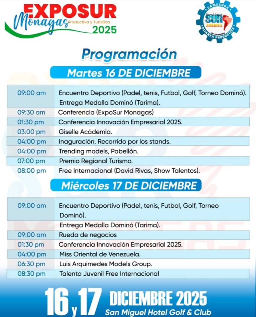 Empresarios y emprendedores inauguran este martes 16 la "Expo Sur Monagas 2025" 2 programa