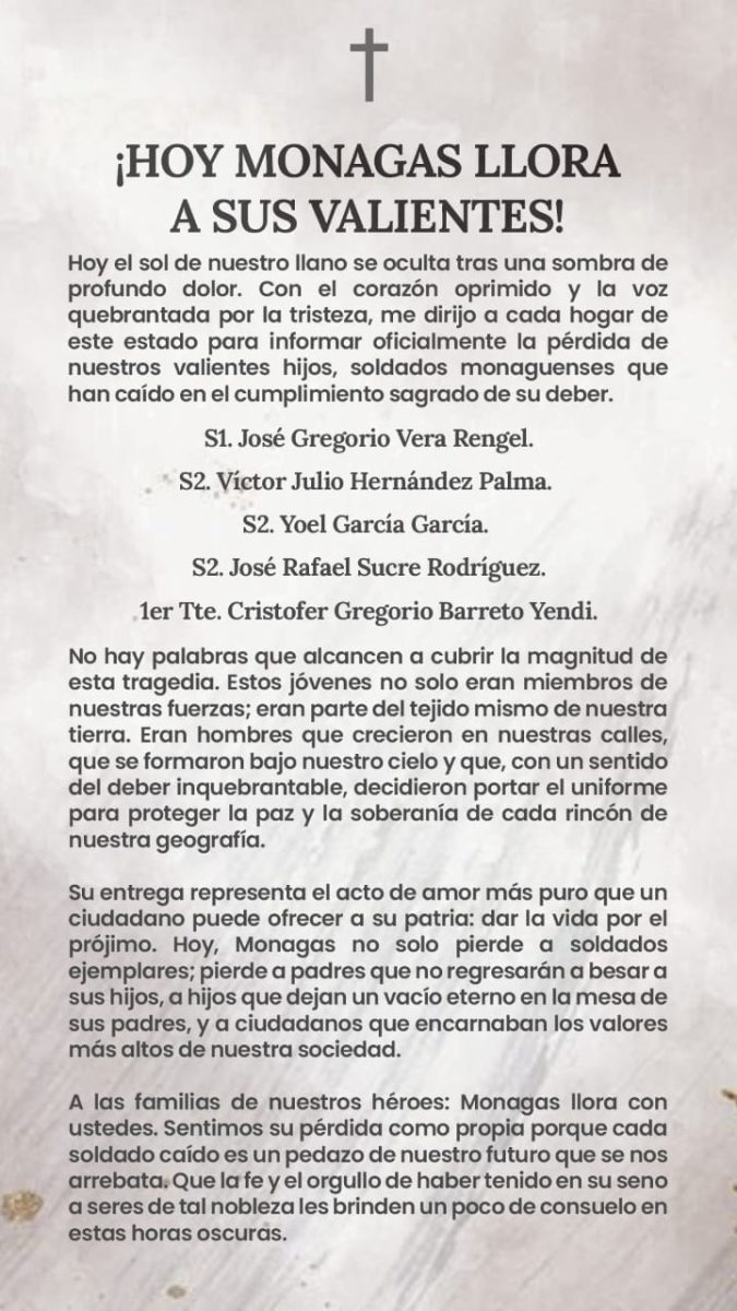 Gobernador Luna honra memoria de 5 militares monaguenses fallecidos el 3-E 4 comun1