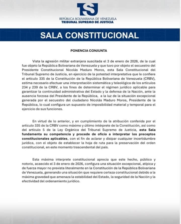 TSJ ordena que Delcy Rodríguez asuma como presidenta encargada de Venezuela 2 tsj1