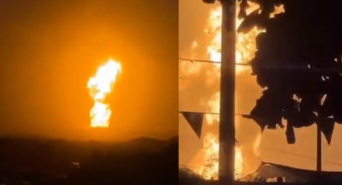 Volcán de lodo en Colombia desata columna de fuego