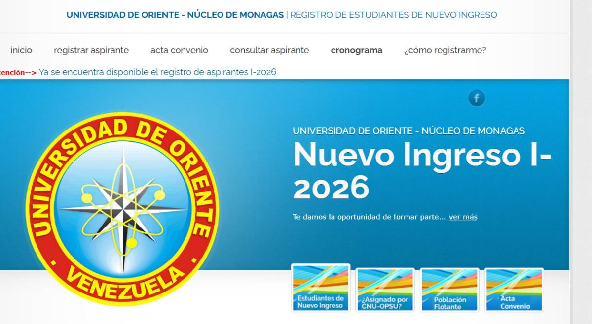 Aspirantes deberán registrarse en el link oficial: nuevoingreso.monagas.udo.edu.ve.