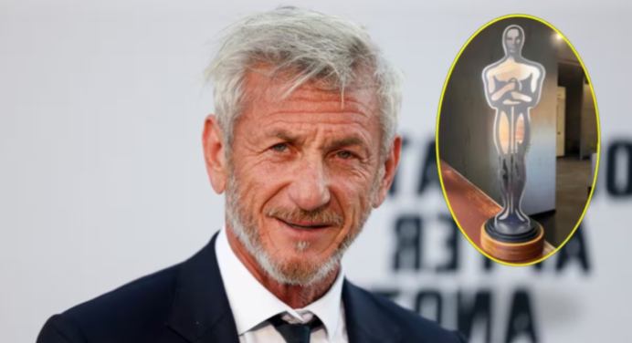 Sean Penn recibe un Óscar simbólico hecho con vagón de tren dañado por Rusia