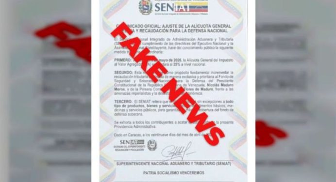 SENIAT desmiente cambios tributarios y alerta sobre desinformación