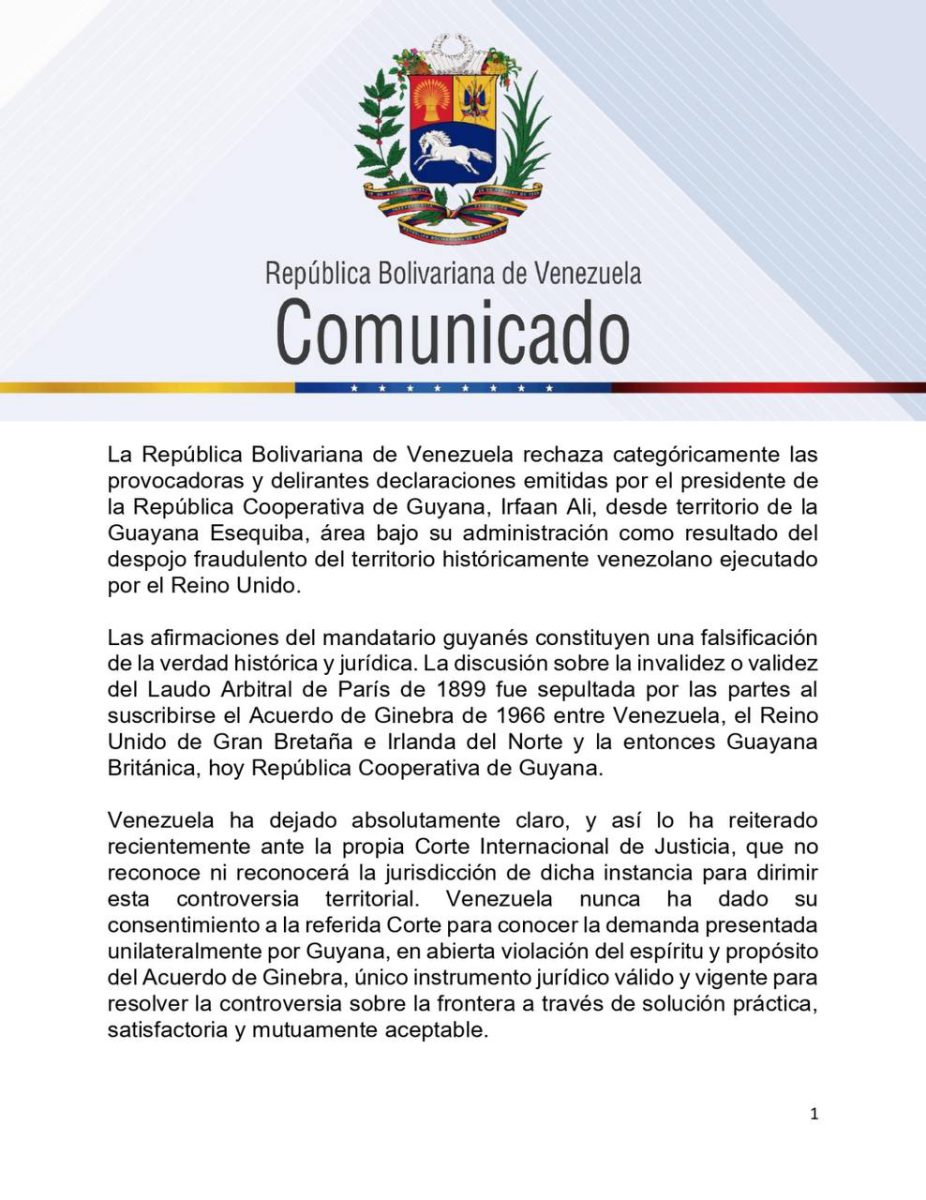 Venezuela rechaza las declaraciones provocadoras del presidente de Guyana 2 Guyana
