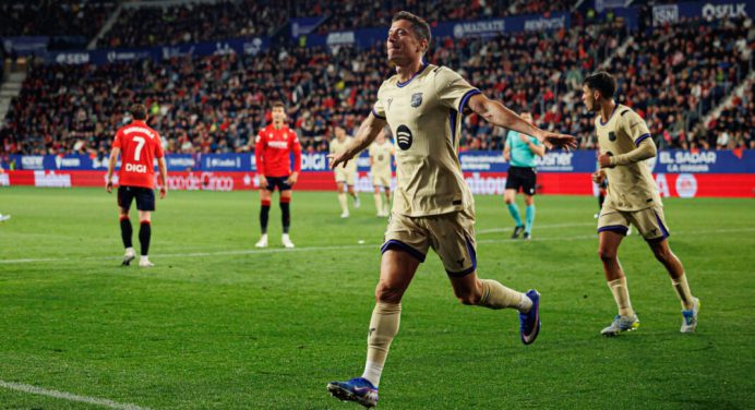 Lewandowski y Ferran dejan a un paso del título de liga al Barcelona