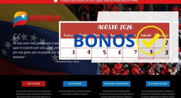 Consulta y acepta los BONOS PATRIA de esta semana del 3 al 8 de agosto