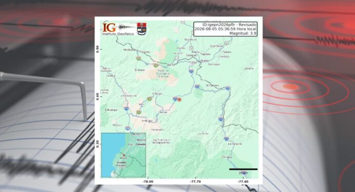 Leve sismo en provincia ecuatoriana del Carchi de magnitud 3,9