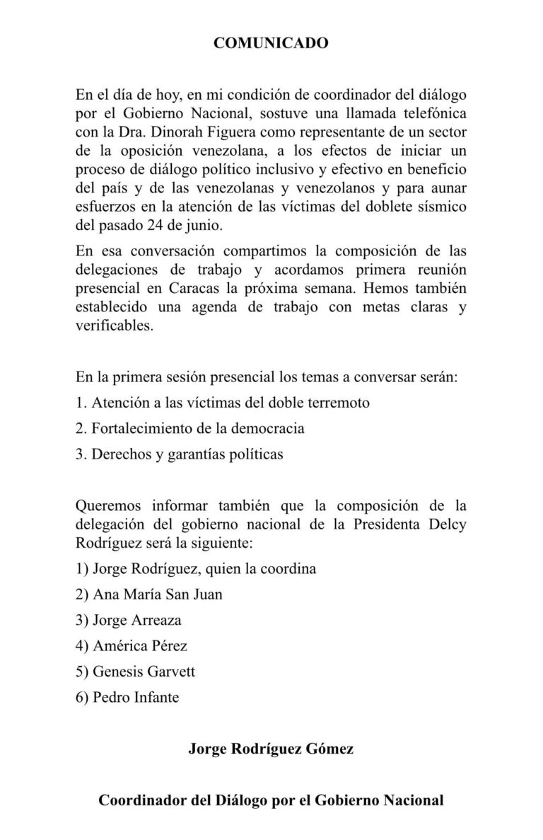 Gobierno y oposición acuerdan reunión la próxima semana y definen equipos 2 comunicado1