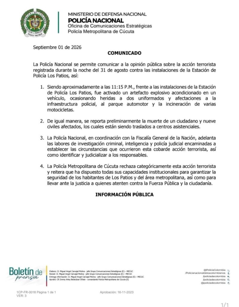Ataque terrorista en Colombia: 1 muerto y 11 heridos 2 Ataque Terrorista